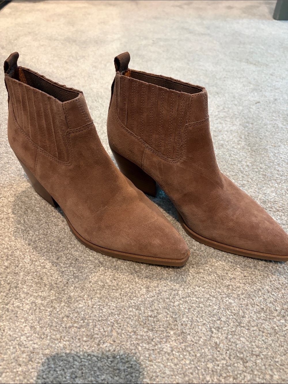 Franco Sarto Brown Suede Pointed Toe Ankle Booties